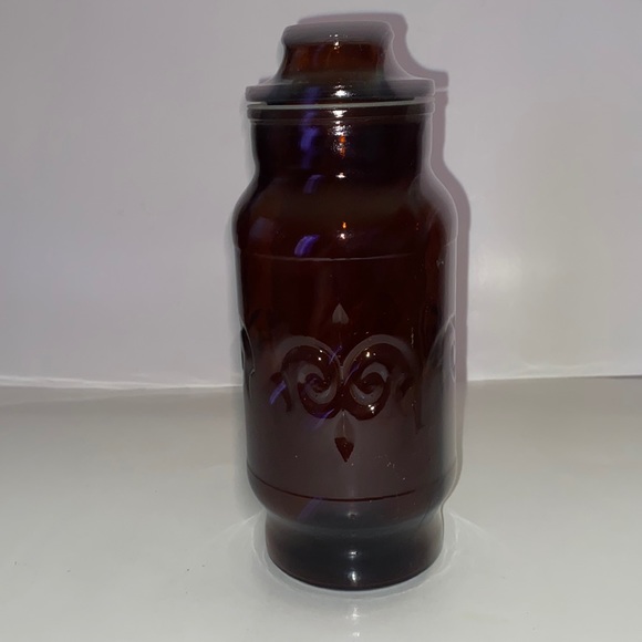 Vintage 1975 Owens Illinois Brown glass apothecary jar, Fleur de Lis apothecary - Picture 1 of 6